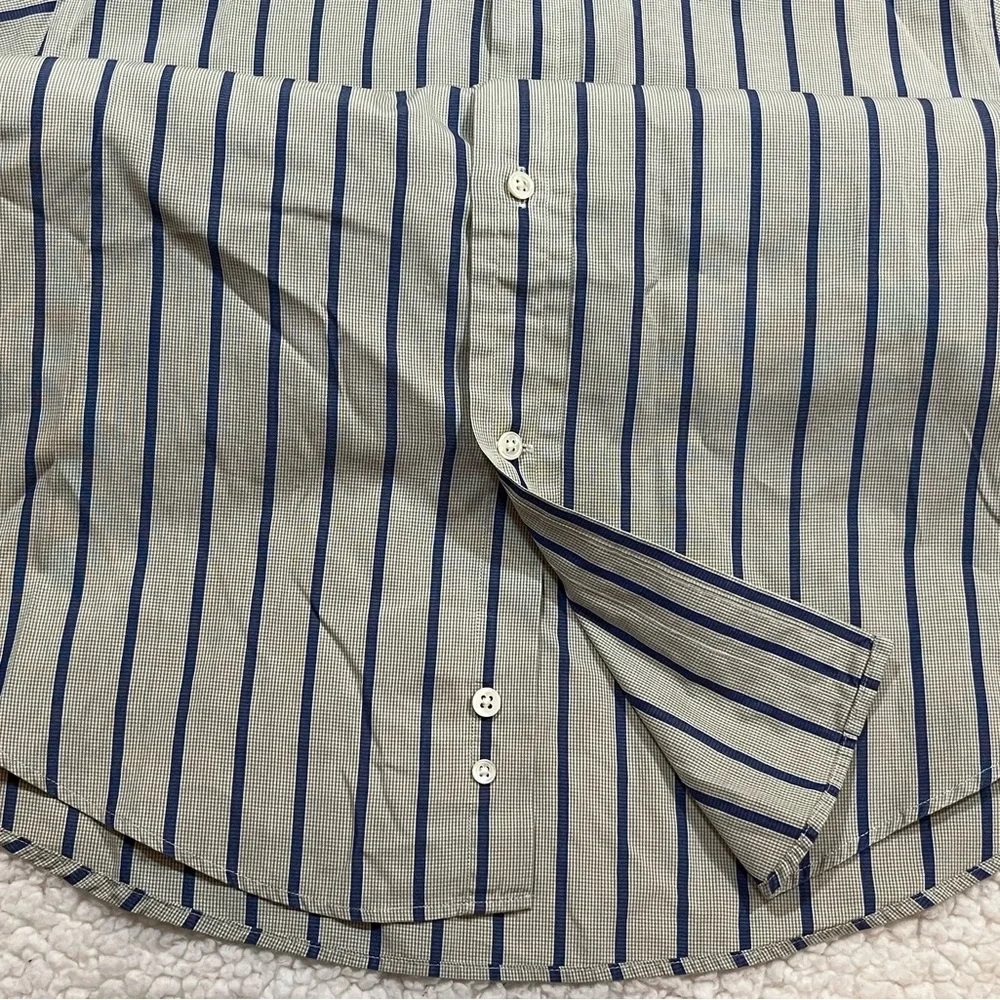 Men's Striped Shirt - Blue and Tan (small check)| 15R Size - Picture 7 of 10